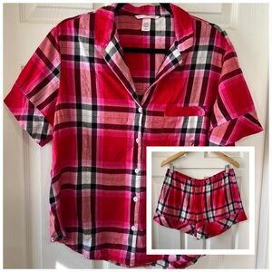 Victoria’s Secret Plaid Pajama Set – Button-Up Top & Shorts (M)